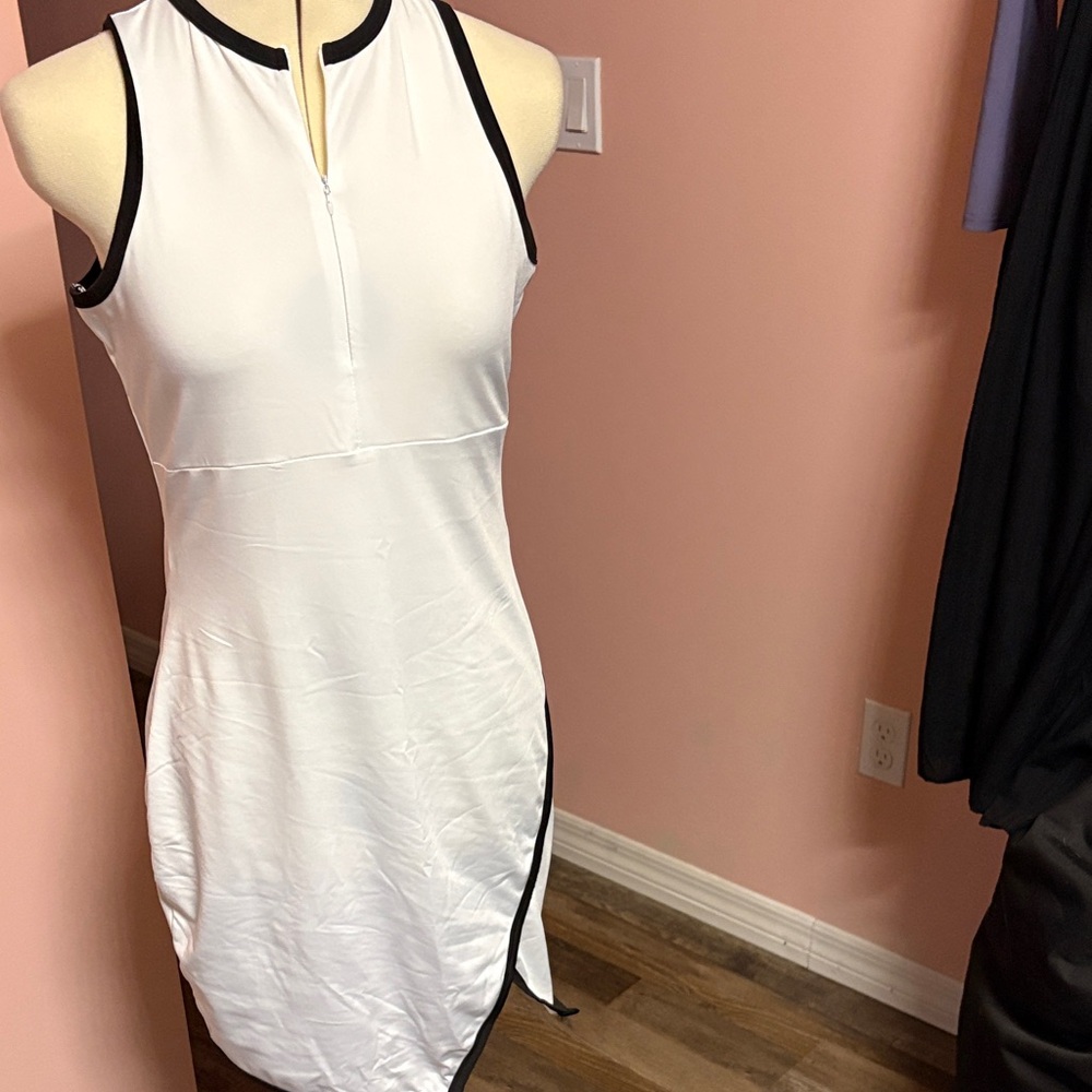 White and Black Trim Sleeveless Tennis Dress